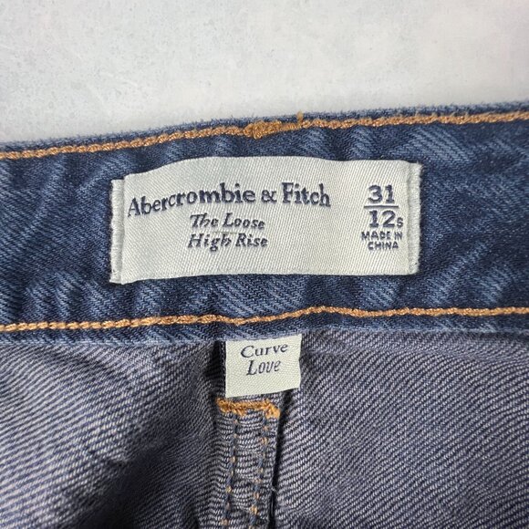 Abercrombie Fitch Jeans Womens 32x27* High Rise Loose Blue Raw Hem Denim Tag 31S - Picture 7 of 16